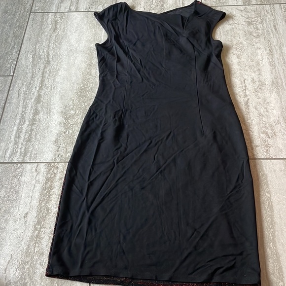 Lapis Black & Red Striped Dress Shirred Front Sleeveless Body-con Large - Picture 6 of 7